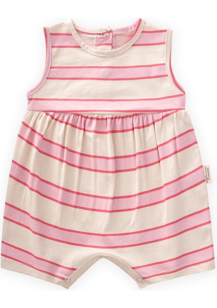 Geniş Çizgili Tulum 0-3 Yaş Pembe Fuşya Çizgili