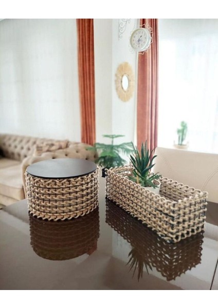 Halat Hasır Köşeli ve Yuvarlak 2li Sepet Düzenleyici El Yapımı