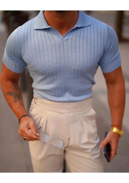 Erkek Fitilli Polo Yaka Triko T-Shirt