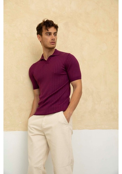 Erkek Fitilli Polo Yaka Triko T-Shirt modelleri