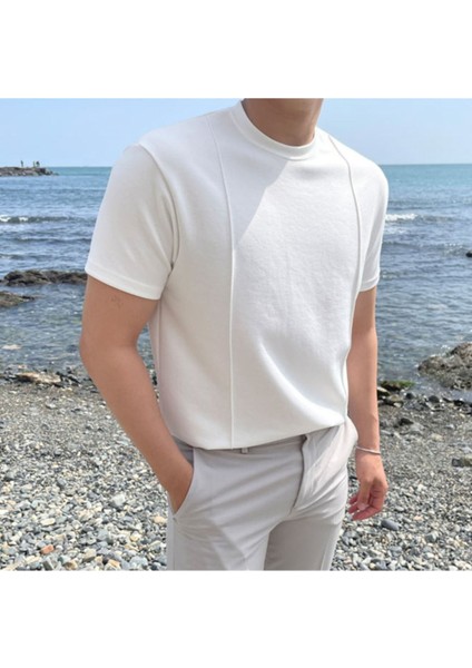 Siyah Erkek Yuvarlak Yaka 2 Çizgili Örme Triko T-Shirt fırsatları