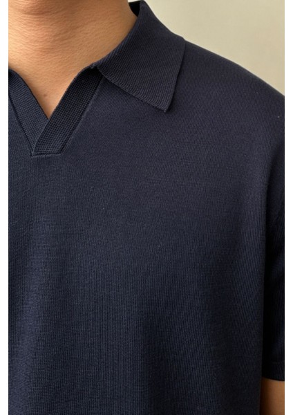 Erkek Lacivert Patlı Kısa Kollu Polo Yaka Triko T-Shirt fırsatları