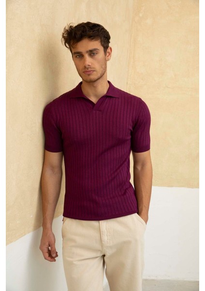 Erkek Fitilli Polo Yaka Triko T-Shirt