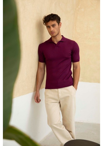 Erkek Fitilli Polo Yaka Triko T-Shirt fırsatları