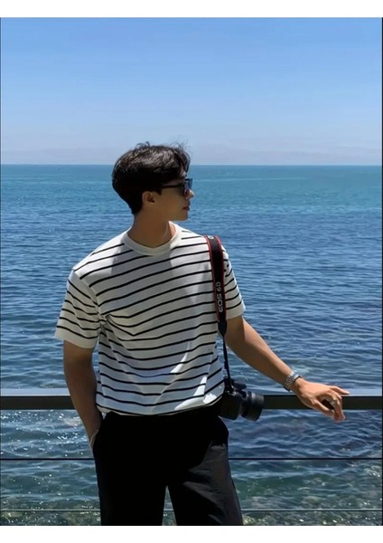 Erkek Mavi Kısa Kollu Fitilli Akrilik-Pamuk Karışımlı Triko T-Shirt fırsatları