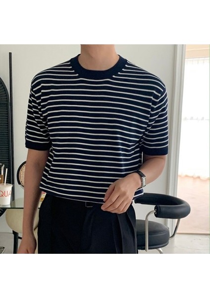 Erkek Bordo Kısa Kollu Fitilli Akrilik-Pamuk Karışımlı Triko T-Shirt