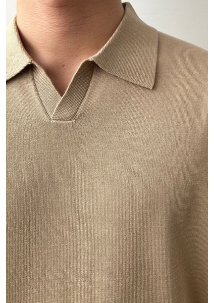 Erkek Camel Patlı Kısa Kollu Polo Yaka Triko T-Shirt fırsatları