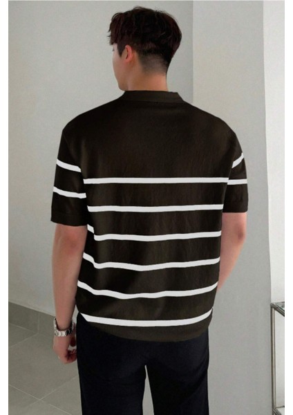 Erkek Düğmeli Polo Yaka Çizgi Detaylı Slim Fit Triko T-Shirt fırsatları