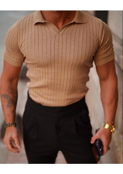 Erkek Fitilli Polo Yaka Triko T-Shirt