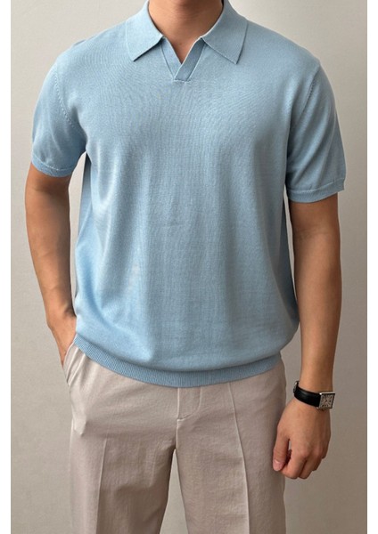 Erkek Siyah Çizgili Kısa Kollu Triko T-Shirt