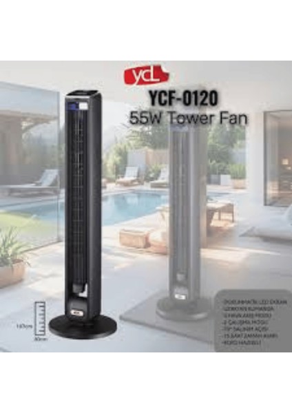 Ycf 0120 Tower Fan 55W Dijital Ekranlı Kumandalı