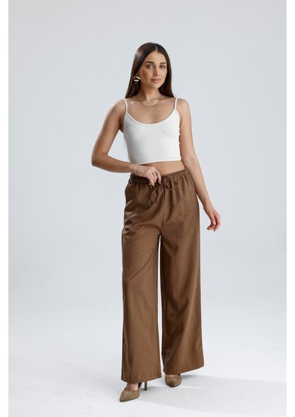 Beli Lastikli Yandan Cepli Pantolon - Açık Kahve modelleri