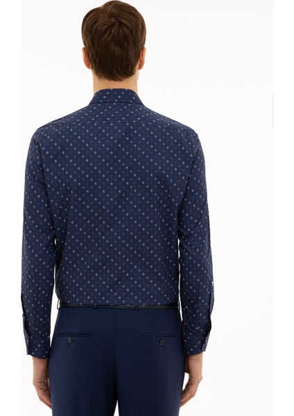 Erkek Lacivert Slim Fit Uzun Kollu Gömlek 50227133-VR033