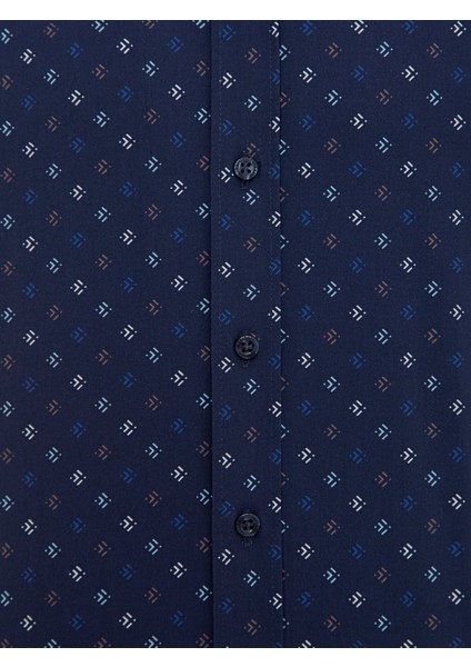 Erkek Lacivert Slim Fit Uzun Kollu Gömlek 50227133-VR033