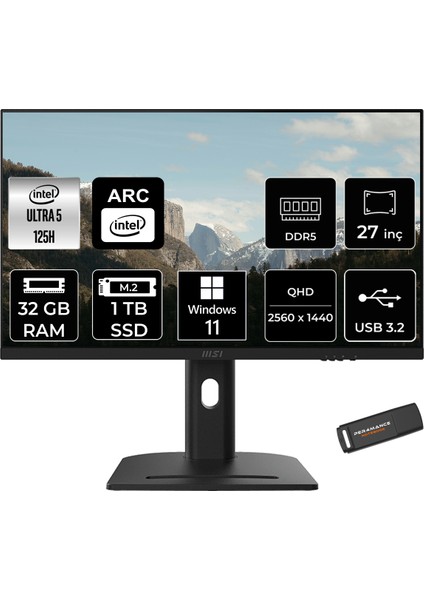 Msı Modern AM273QP Aı Intel Core Ultra 5 125H 32GB 1tb SSD 27" Wqhd 100Hz W11P All In One Bilgisayar & Per4 USB Bellek 1UM076XTRP398