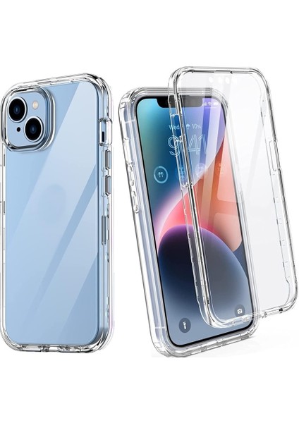 iPhone 14 Uyumlu Kılıf Ön Arka 360 Koruma Arka Sert Mika Ön Silikon Şeffaf