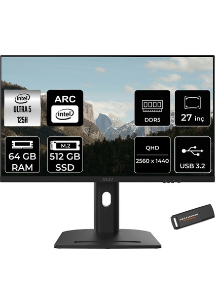Msı Modern AM273QP Aı Intel Core Ultra 5 125H 64GB 512GB SSD 27" Wqhd 100Hz Fdos All In One Bilgisayar & Per4 USB Bellek 1UM076XTRP332
