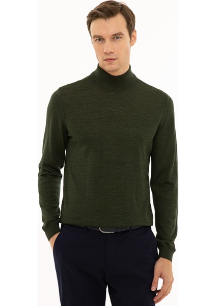 Erkek Haki Slim Fit Yarım Balıkçı Basic Triko Kazak 50229754-VR027