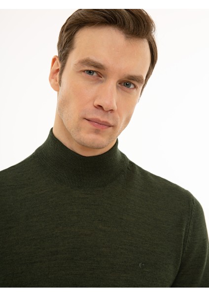 Erkek Haki Slim Fit Yarım Balıkçı Basic Triko Kazak 50229754-VR027