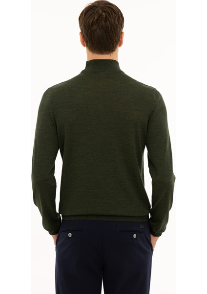 Erkek Haki Slim Fit Yarım Balıkçı Basic Triko Kazak 50229754-VR027
