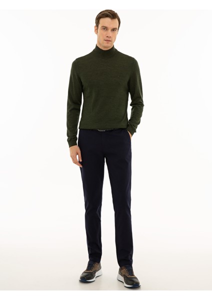 Erkek Haki Slim Fit Yarım Balıkçı Basic Triko Kazak 50229754-VR027