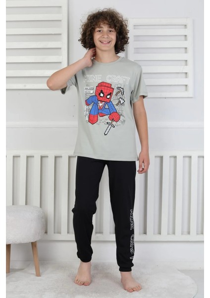 Erkek Çocuk Yazlık Kısa Kollu Baskılı Pijama Takımı %100 Pamuk 8-13 Yaş fiyatları