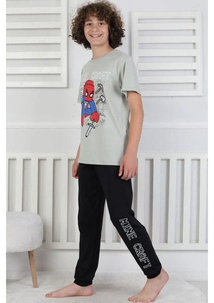 Erkek Çocuk Yazlık Kısa Kollu Baskılı Pijama Takımı %100 Pamuk 8-13 Yaş modelleri