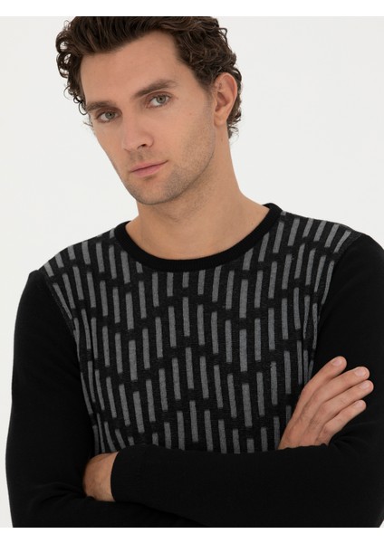 Erkek Siyah Slim Fit Bisiklet Yaka Triko Kazak 50234952-VR046