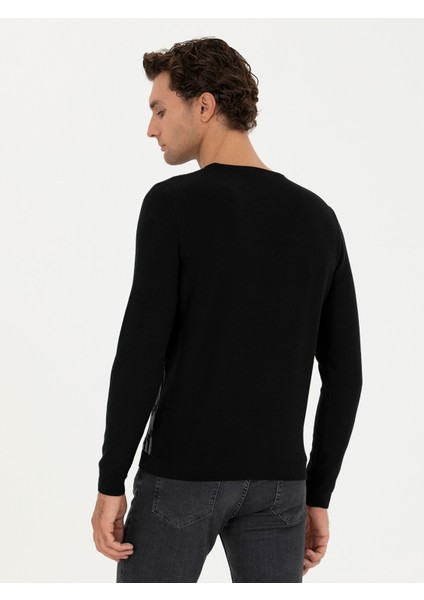 Erkek Siyah Slim Fit Bisiklet Yaka Triko Kazak 50234952-VR046