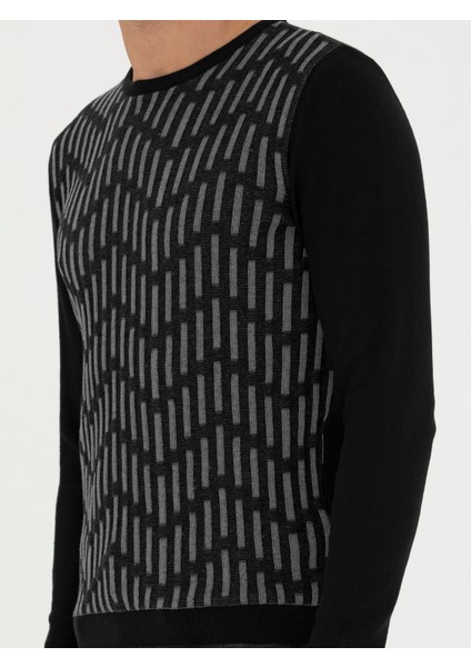 Erkek Siyah Slim Fit Bisiklet Yaka Triko Kazak 50234952-VR046