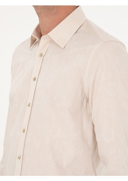 Erkek Bej Slim Fit Uzun Kollu Gömlek 50233014-VR011