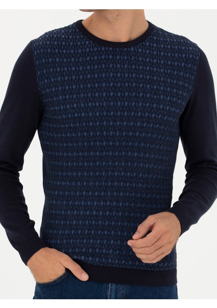 Erkek Lacivert Slim Fit Bisiklet Yaka Triko Kazak 50234954-VR033
