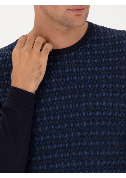 Erkek Lacivert Slim Fit Bisiklet Yaka Triko Kazak 50234954-VR033