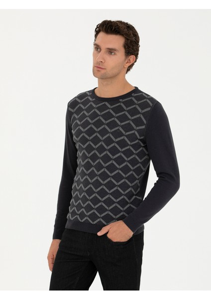Erkek Antrasit Slim Fit Bisiklet Yaka Triko Kazak 50234971-VR006