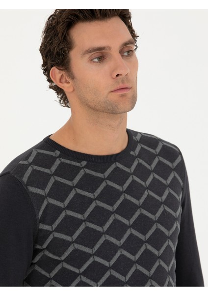 Erkek Antrasit Slim Fit Bisiklet Yaka Triko Kazak 50234971-VR006