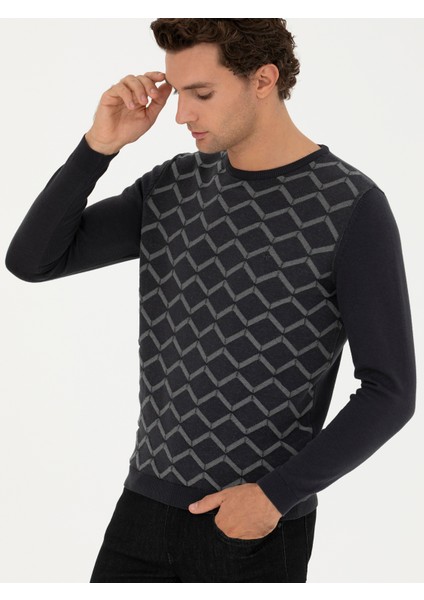 Erkek Antrasit Slim Fit Bisiklet Yaka Triko Kazak 50234971-VR006