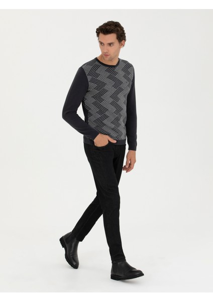 Erkek Antrasit Slim Fit Bisiklet Yaka Triko Kazak 50234953-VR006