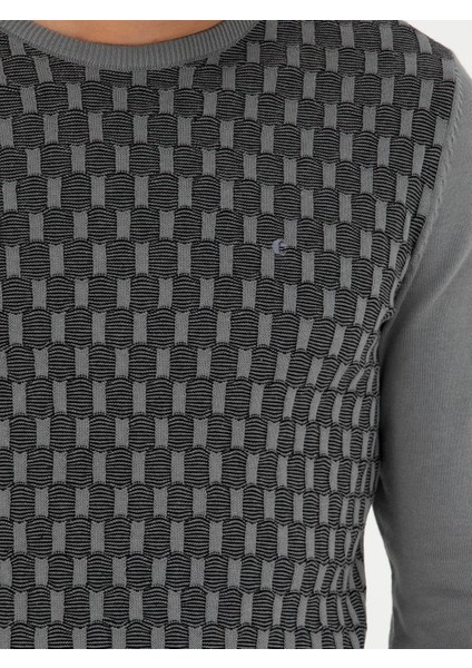 Erkek Gri Slim Fit Bisiklet Yaka Triko Kazak 50234963-VR024