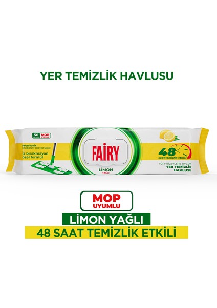 Çok Amaçlı Mop Uyumlu Yer Temizlik Havlusu 50 Yaprak | Limon Yağlı | Beyaz Sirke Karbonat