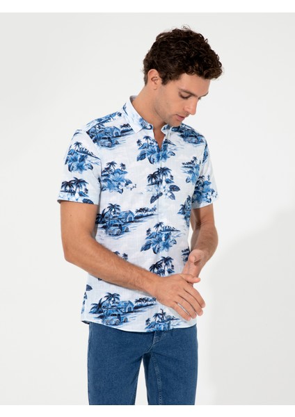 Erkek Açık Mavi Slim Fit Kısa Kollu Gömlek 50233380-VR003