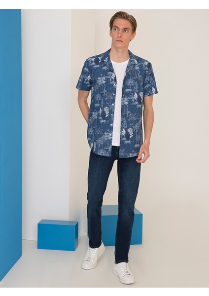 Erkek İndigo Slim Fit Uzun Kollu Gömlek 50233306-VR028