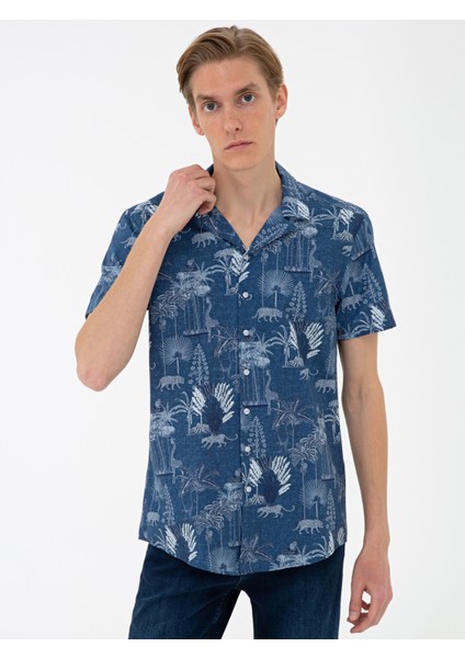 Erkek İndigo Slim Fit Uzun Kollu Gömlek 50233306-VR028