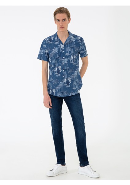Erkek İndigo Slim Fit Uzun Kollu Gömlek 50233306-VR028
