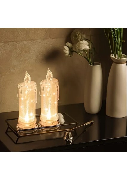 2'li LED Alevsiz Mum Set Gerçekçi Pilli Sütun Tasarım Aile Toplantılık Ortam Işık