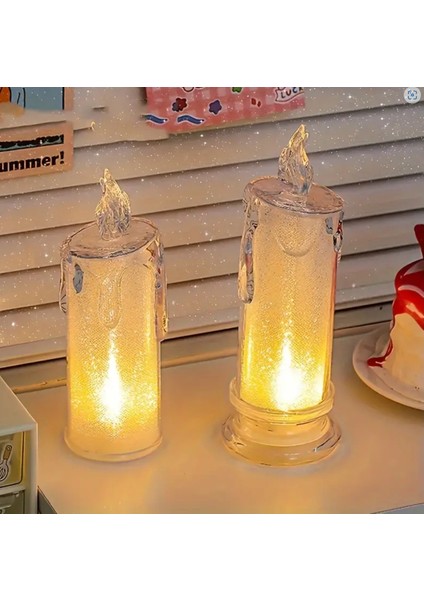2'li LED Alevsiz Mum Set Gerçekçi Pilli Sütun Tasarım Aile Toplantılık Ortam Işık