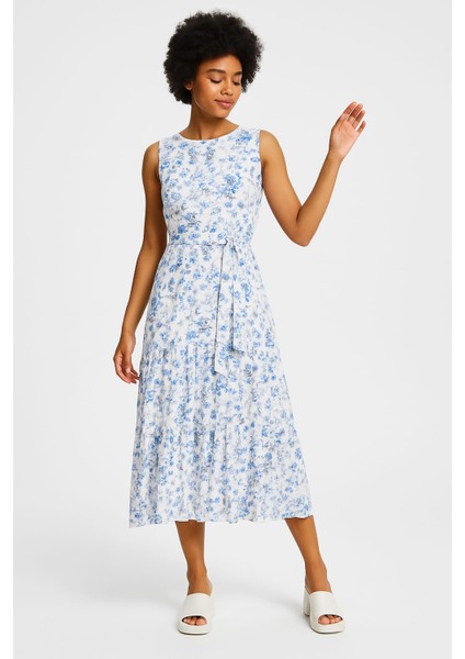 Kadın Çiçek Desenli Kuşak Detaylı Rahat Elbise modelleri