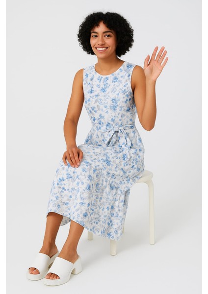 Kadın Çiçek Desenli Kuşak Detaylı Rahat Elbise fırsatları