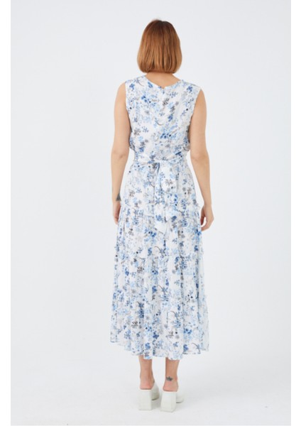 Kadın Çiçek Desenli Kuşak Detaylı Rahat Elbise