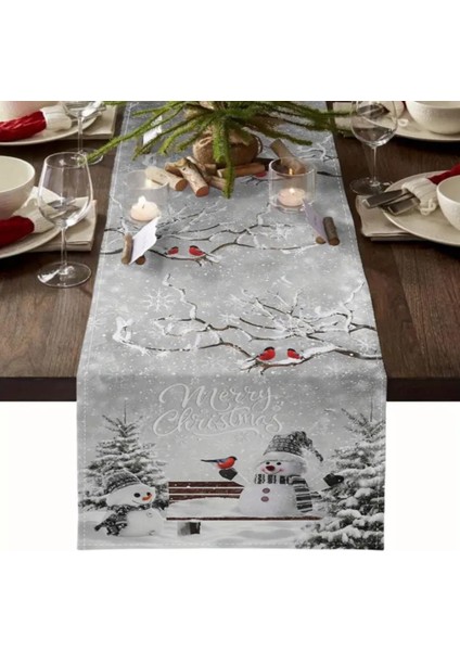 Noel Masa Runner Kardan Adam Noel Ağaç Kış Kuş 13X72INÇ 33X183CM 1 Adet