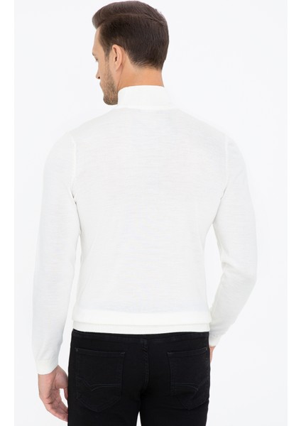 Erkek Ekru Slim Fit Yarım Balıkçı Basic Triko Kazak 50237040-VR019